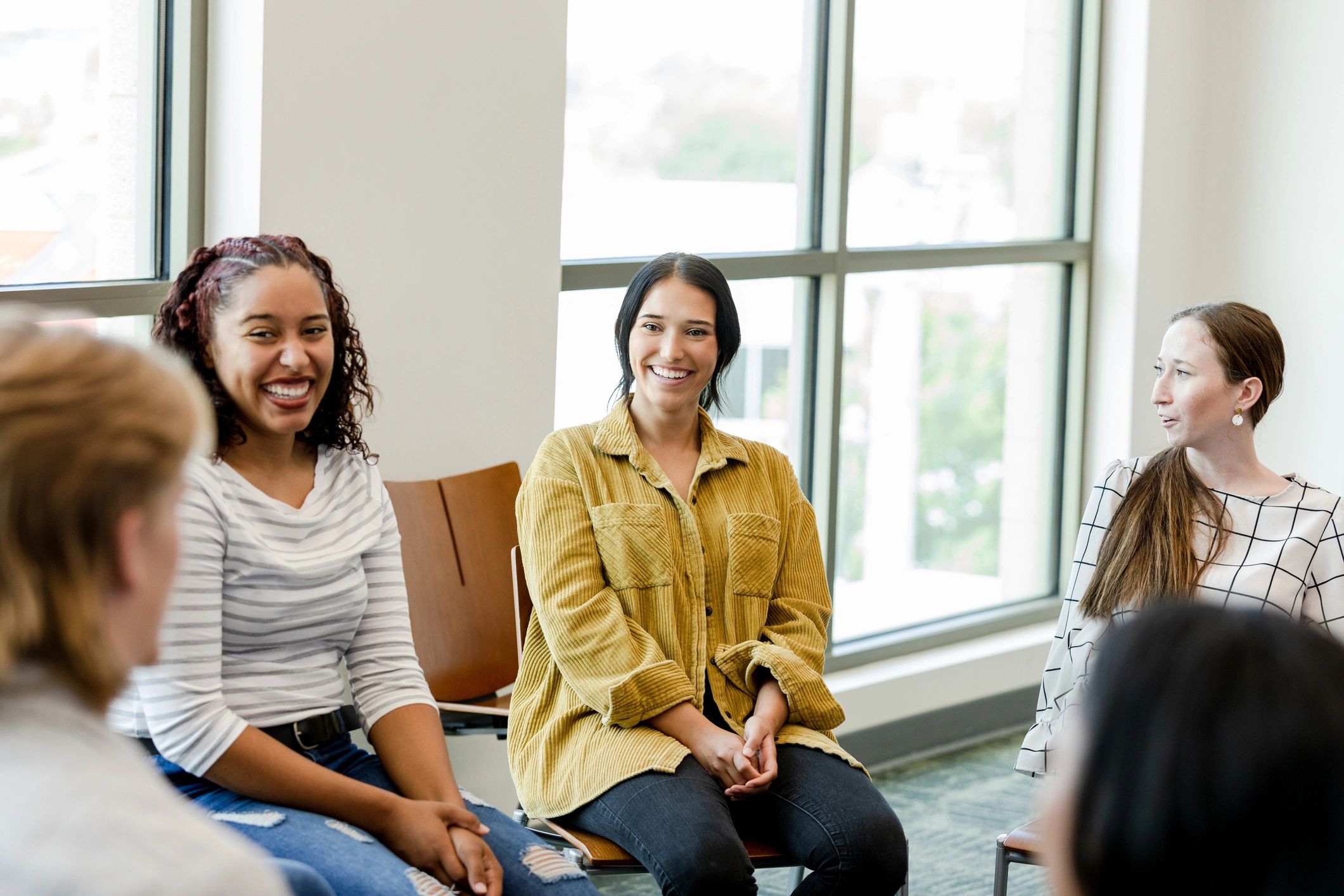 Support group conversation in a circle
